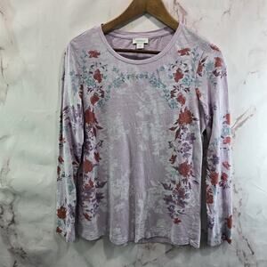 Sundance Shirt Womens Small Purple Long Sleeve Tee T Crew Floral Embroidered